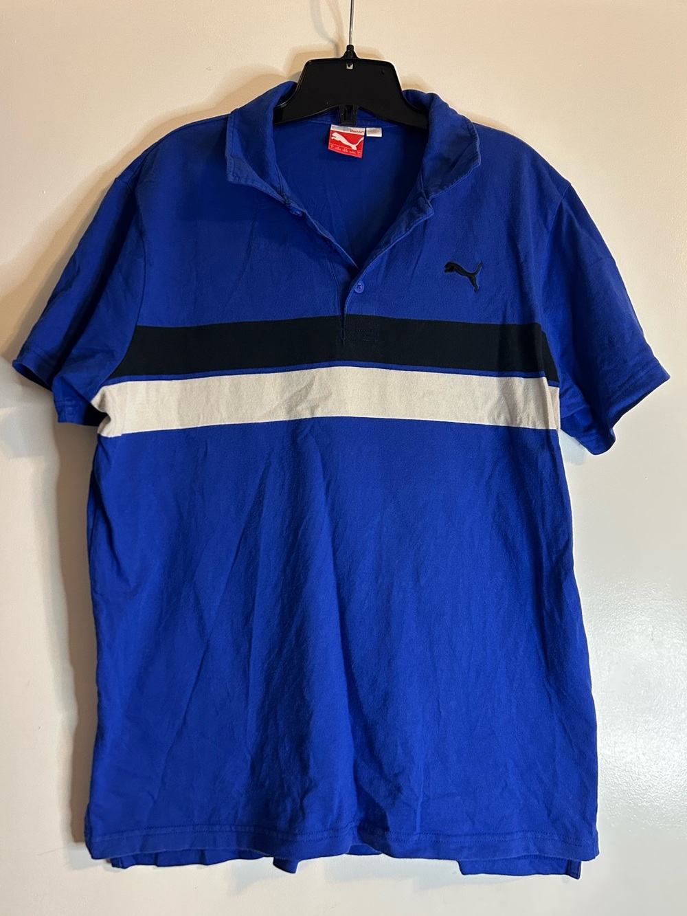Puma Royal Blue Polo with Black and White Stripes Men’s Size L